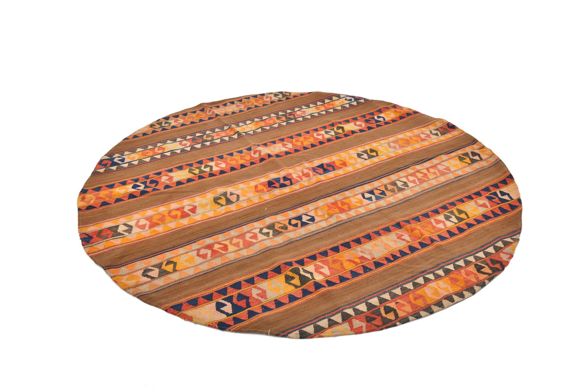 6x6 Orange & Brown Circle Striped Pattern Kilim Area Rug, 183x183Cm