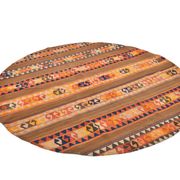 6x6 Orange & Brown Circle Striped Pattern Kilim Area Rug, 183x183Cm