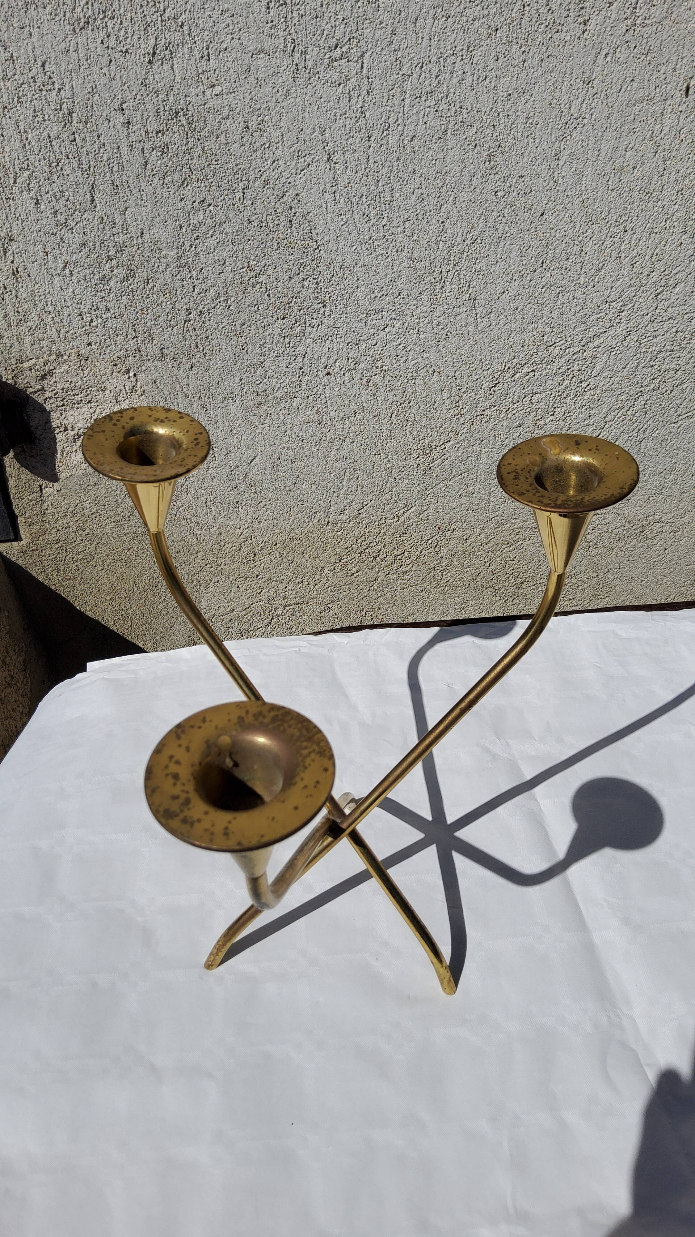 Pair of WMF chandeliers in gilded brass 50s