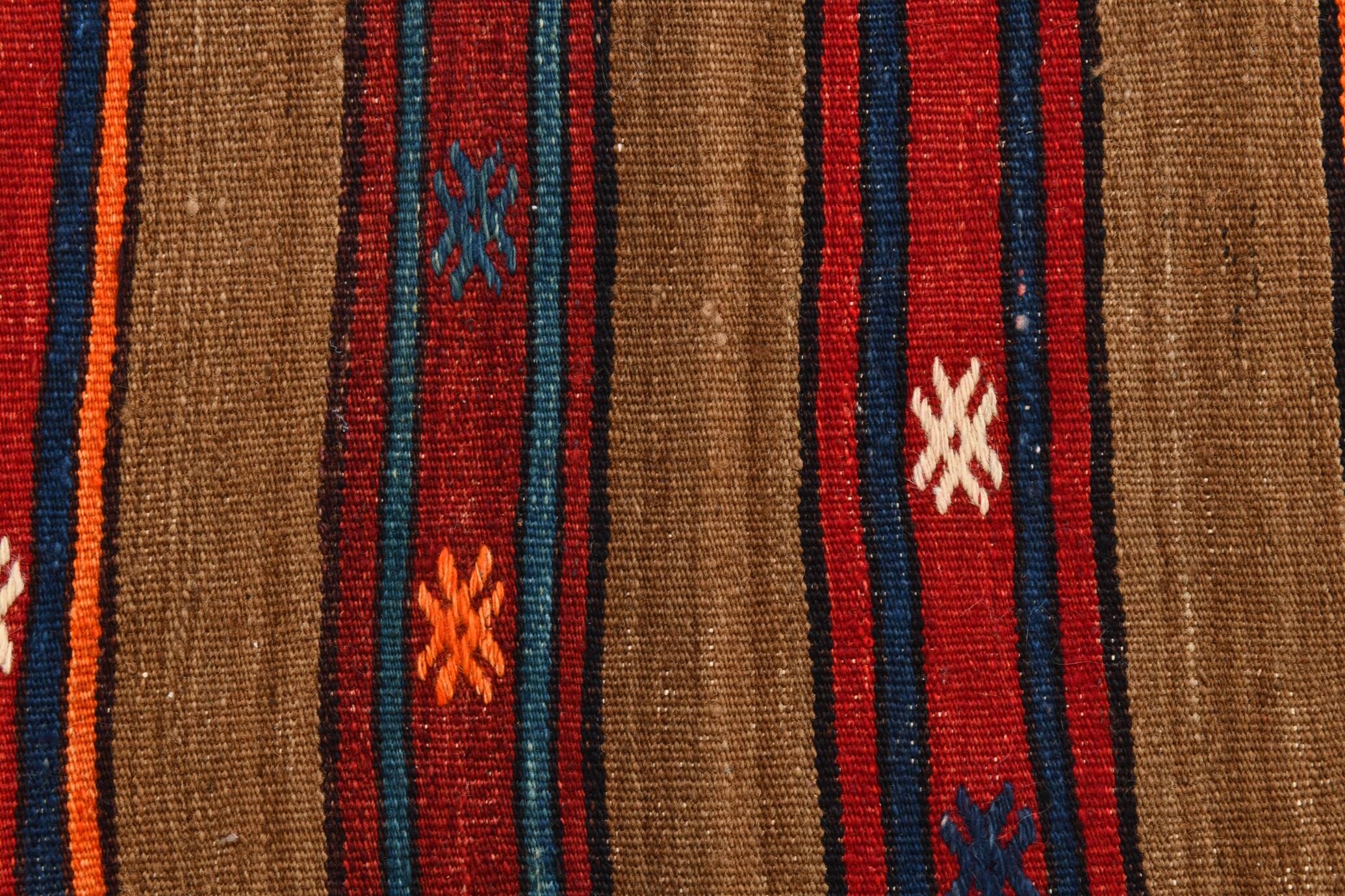 Turkish Striped Red Brown Vintage Kilim Rug, 154x246Cm