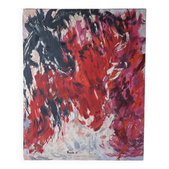 Painting, abstract painting signed Vieville, 1980s