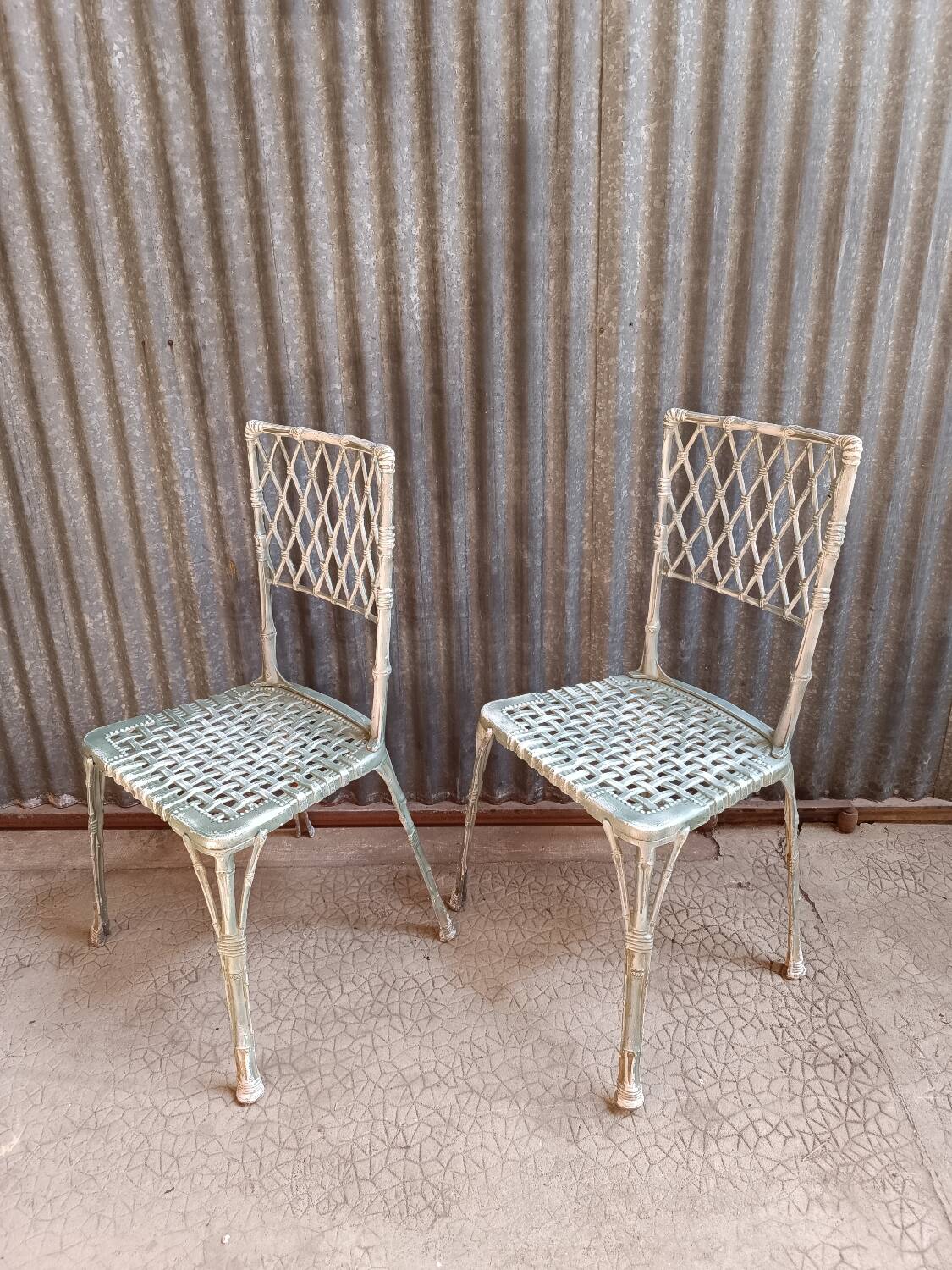2 vintage aluminum metal bistro chairs