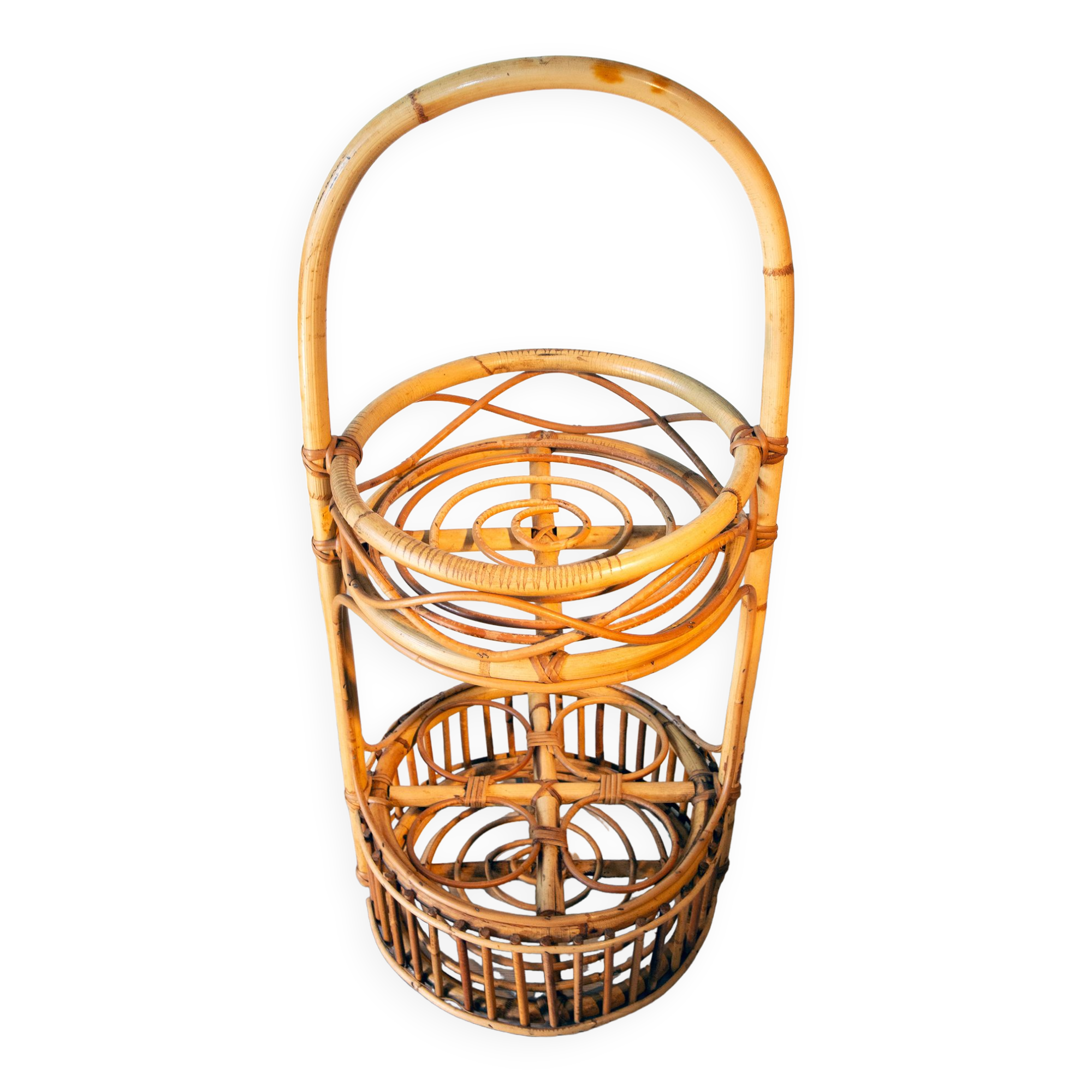 Bottle holder, aperitif display, rattan 1970
