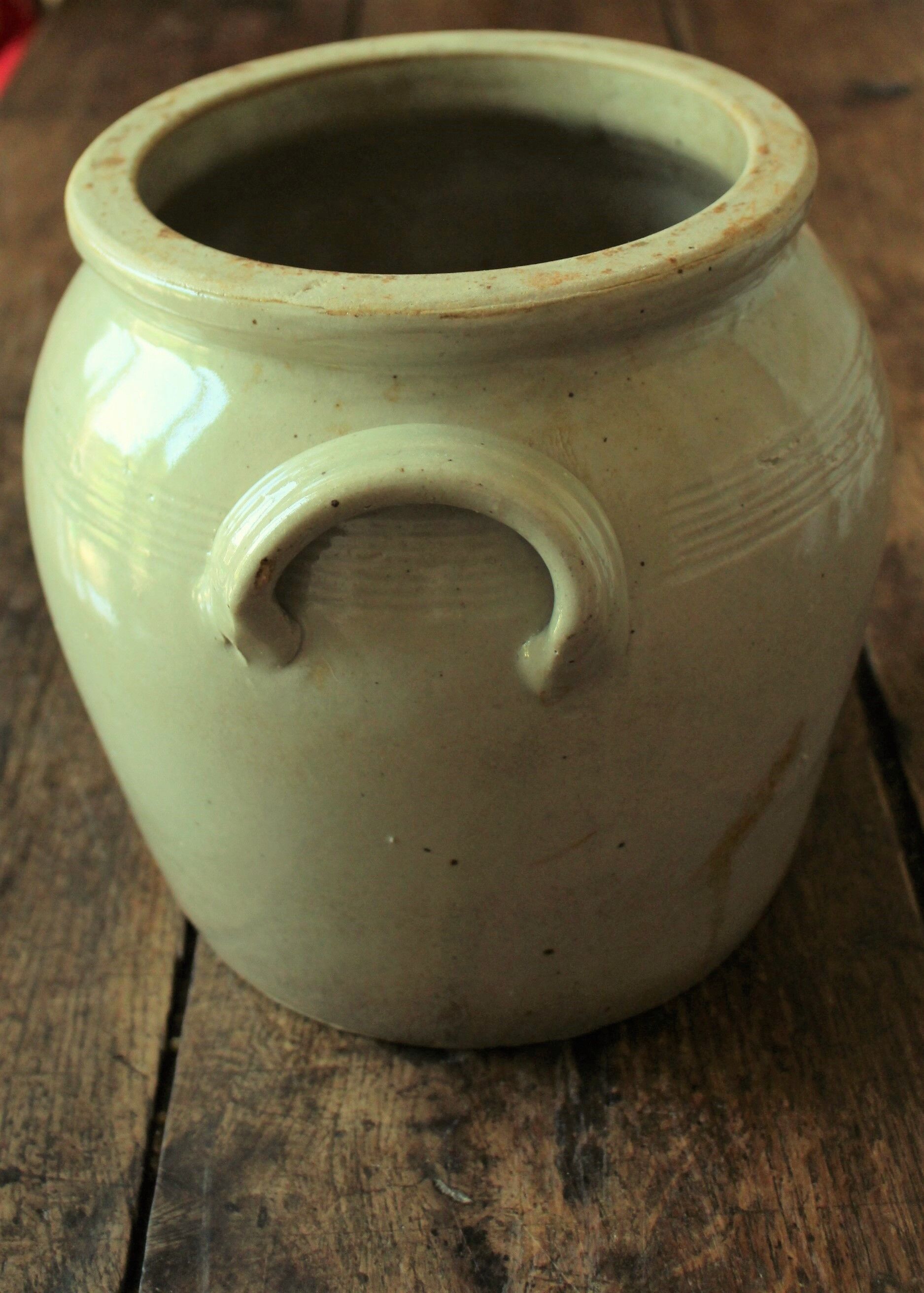 Grey glazed stoneware pot with two handles