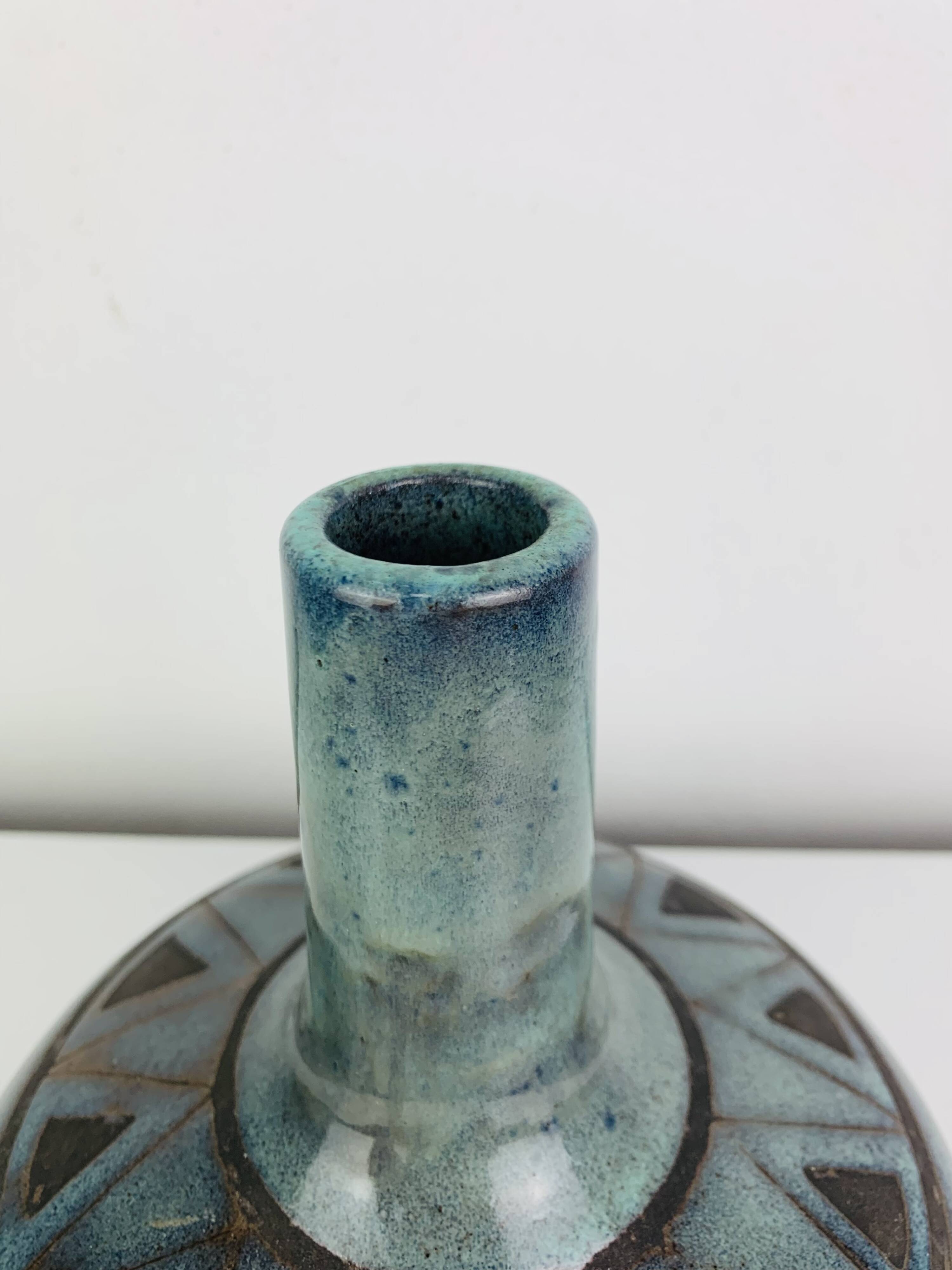 Vintage ceramic vase pottery Kings of Majorca in Perpignan, geometric.