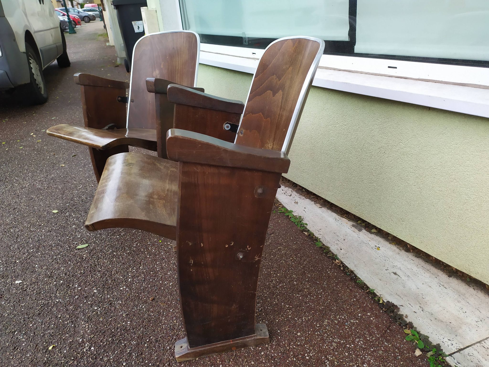 Pair of vintage antique wooden cinema chair s