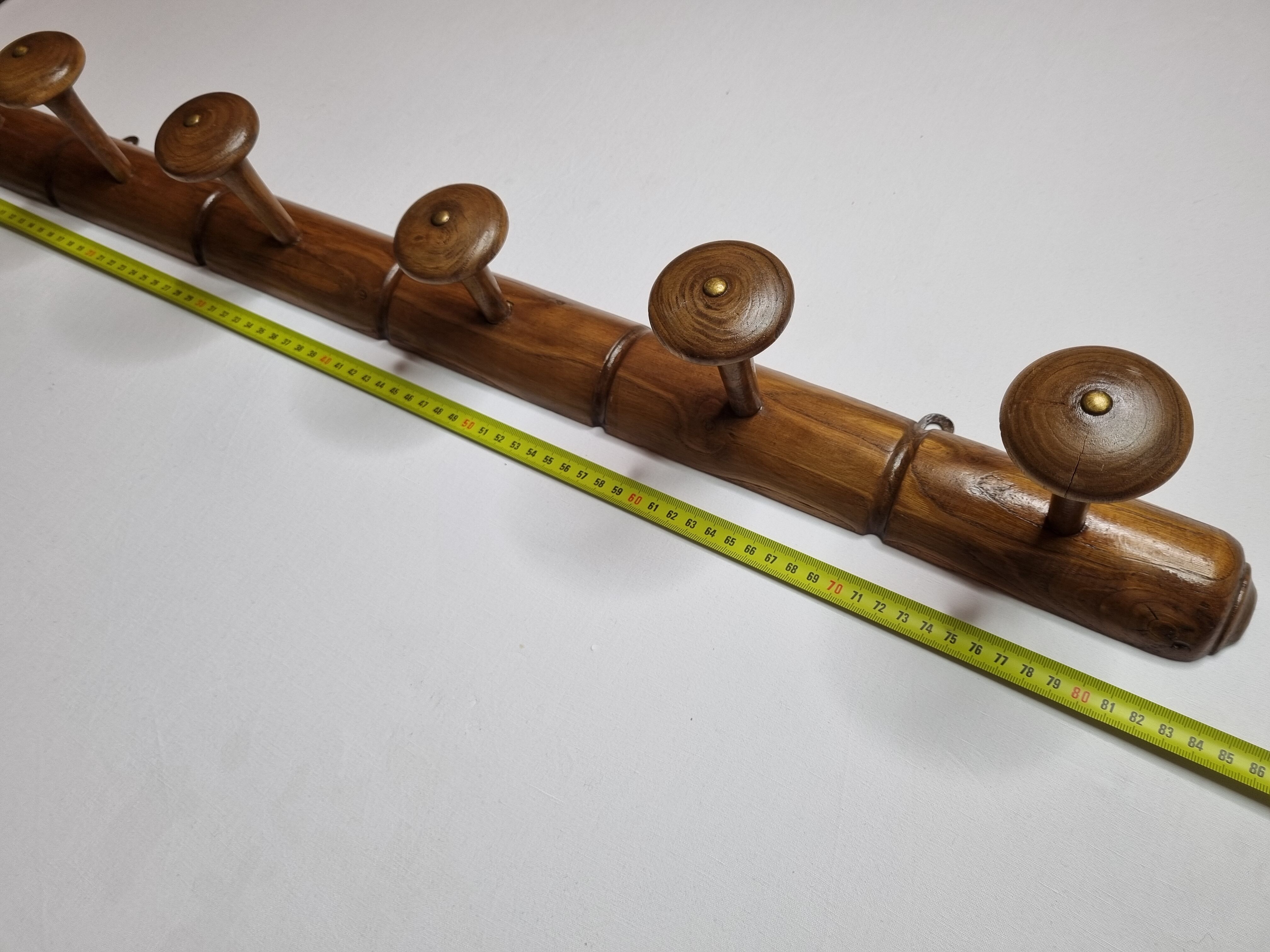 Wooden wall coat rack turned in imitation of bamboo, 6 hooks, 84 cm