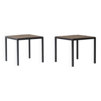 Set of 2 identical square slate stone coffee table from the 1950’s.