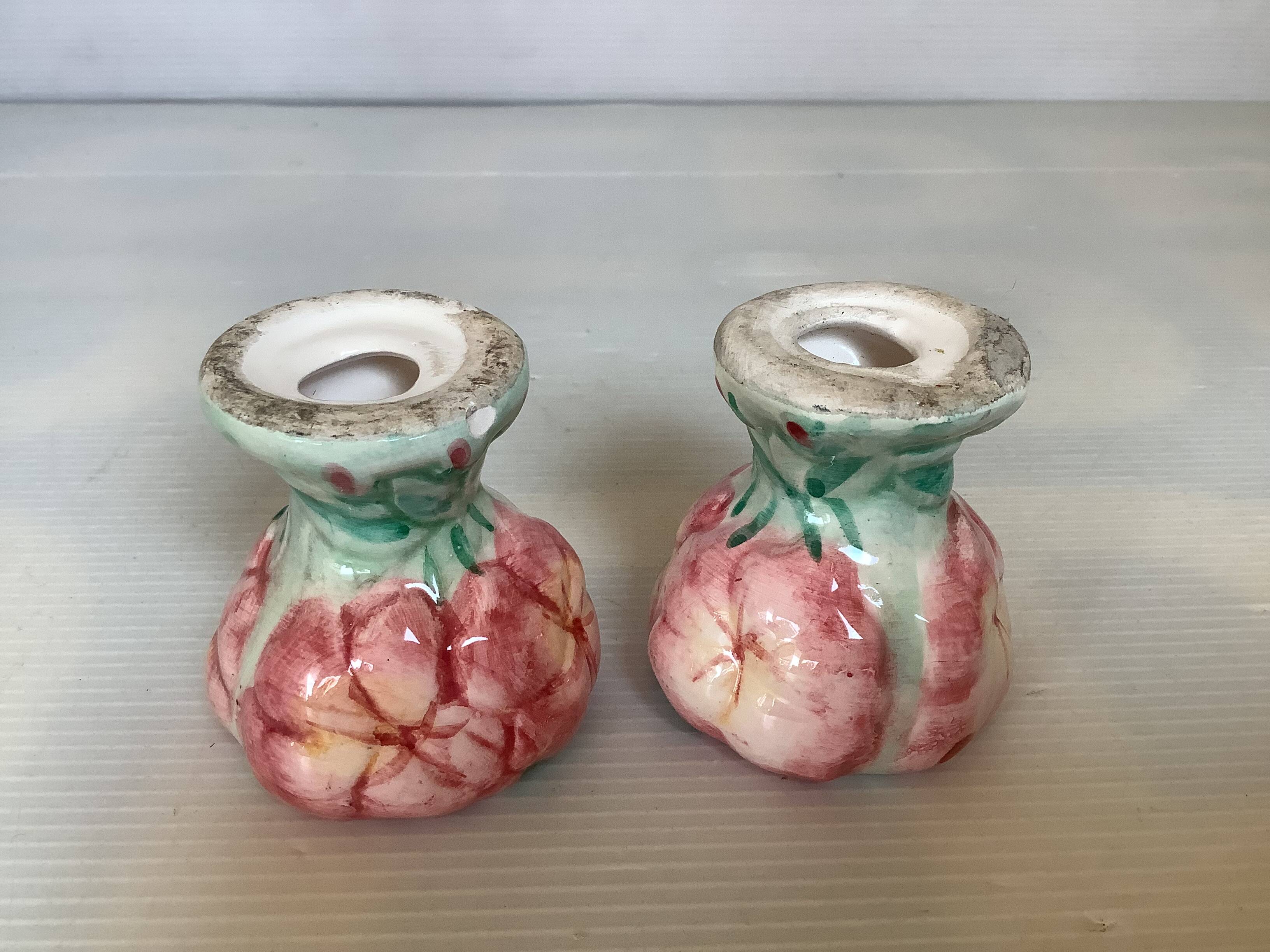 Pair of majolica egg cups