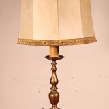 17th Century Bronze Candle Holder Mounted as a Lamp with Its Parchment Shade