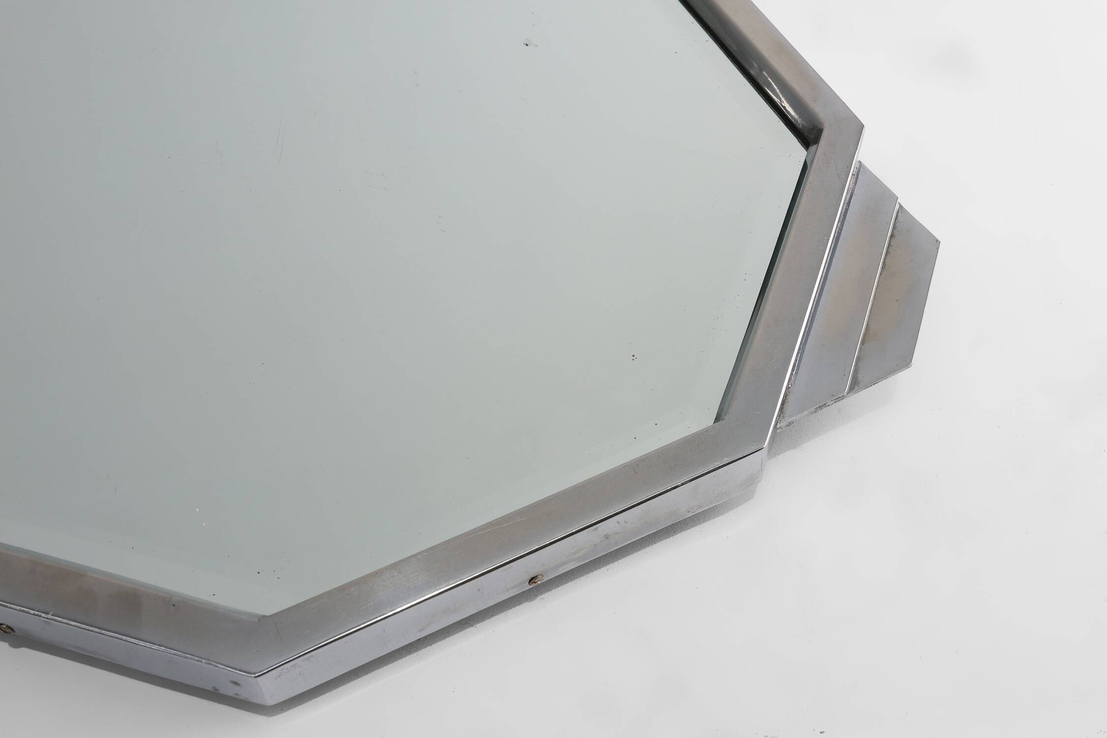 French Art Deco geometric octagonal Chrome and Mirrored Plateau, circa 1930