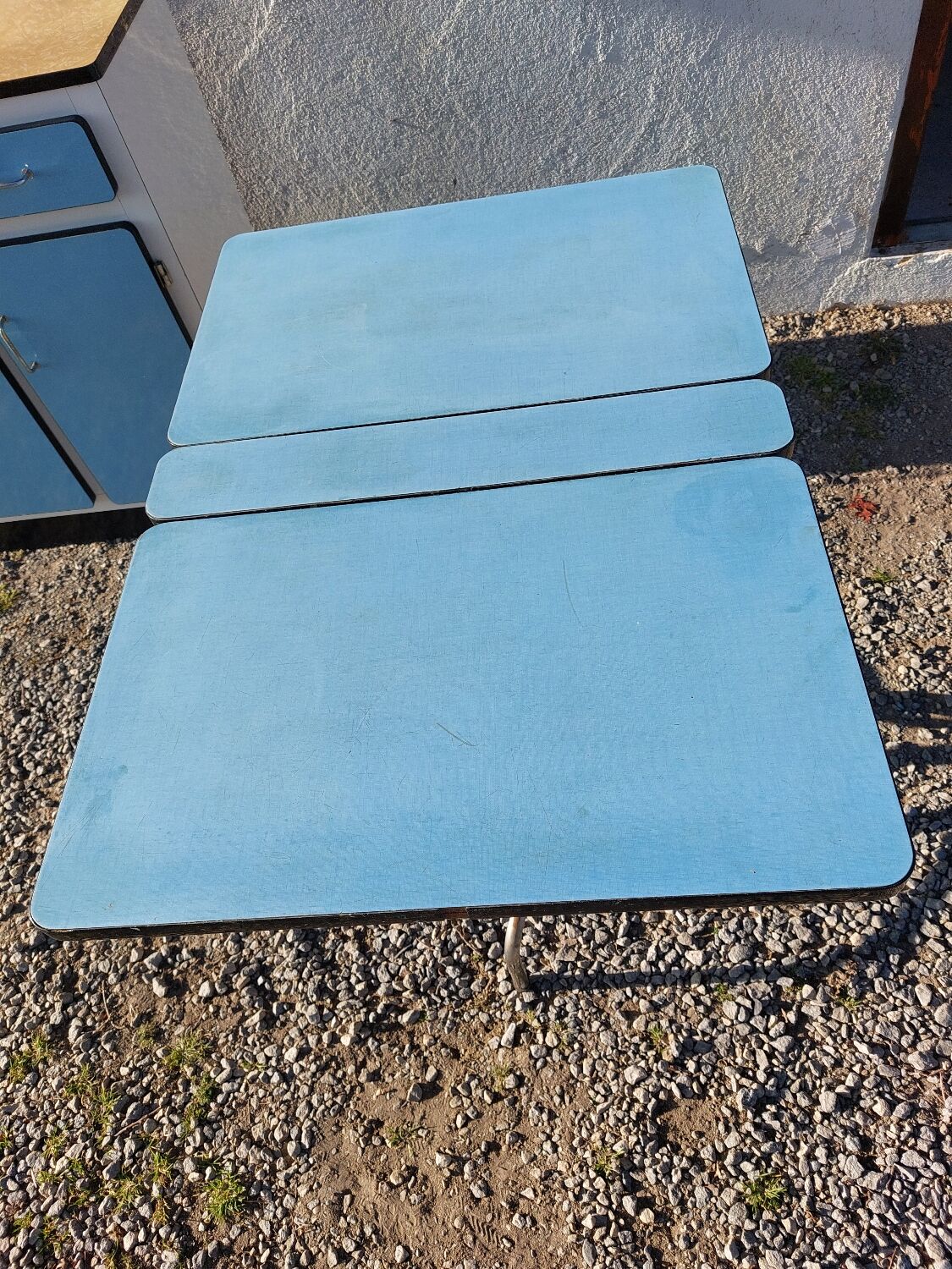 Blue formica folding table