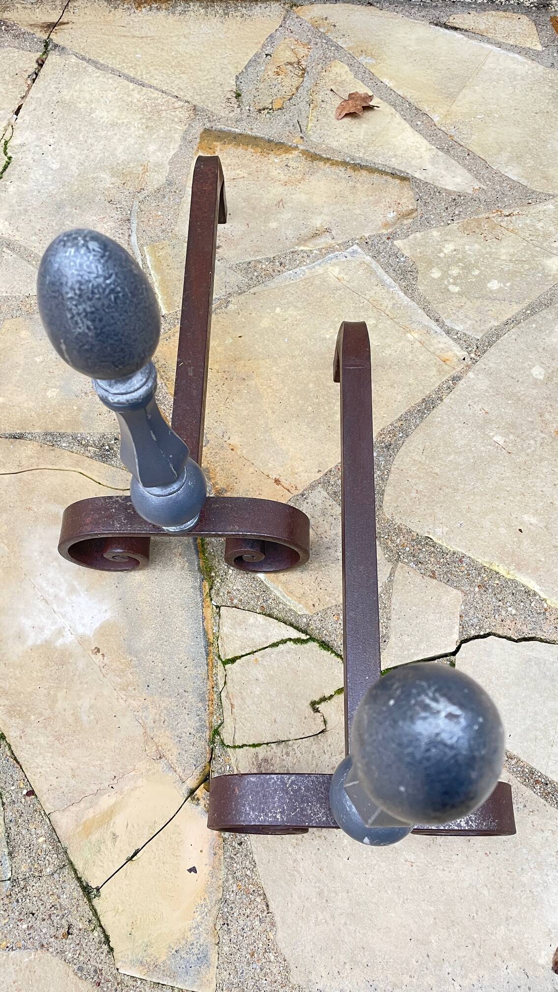 Pair of vintage geometric fire dogs