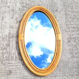 Oval rattan portrait mirror
