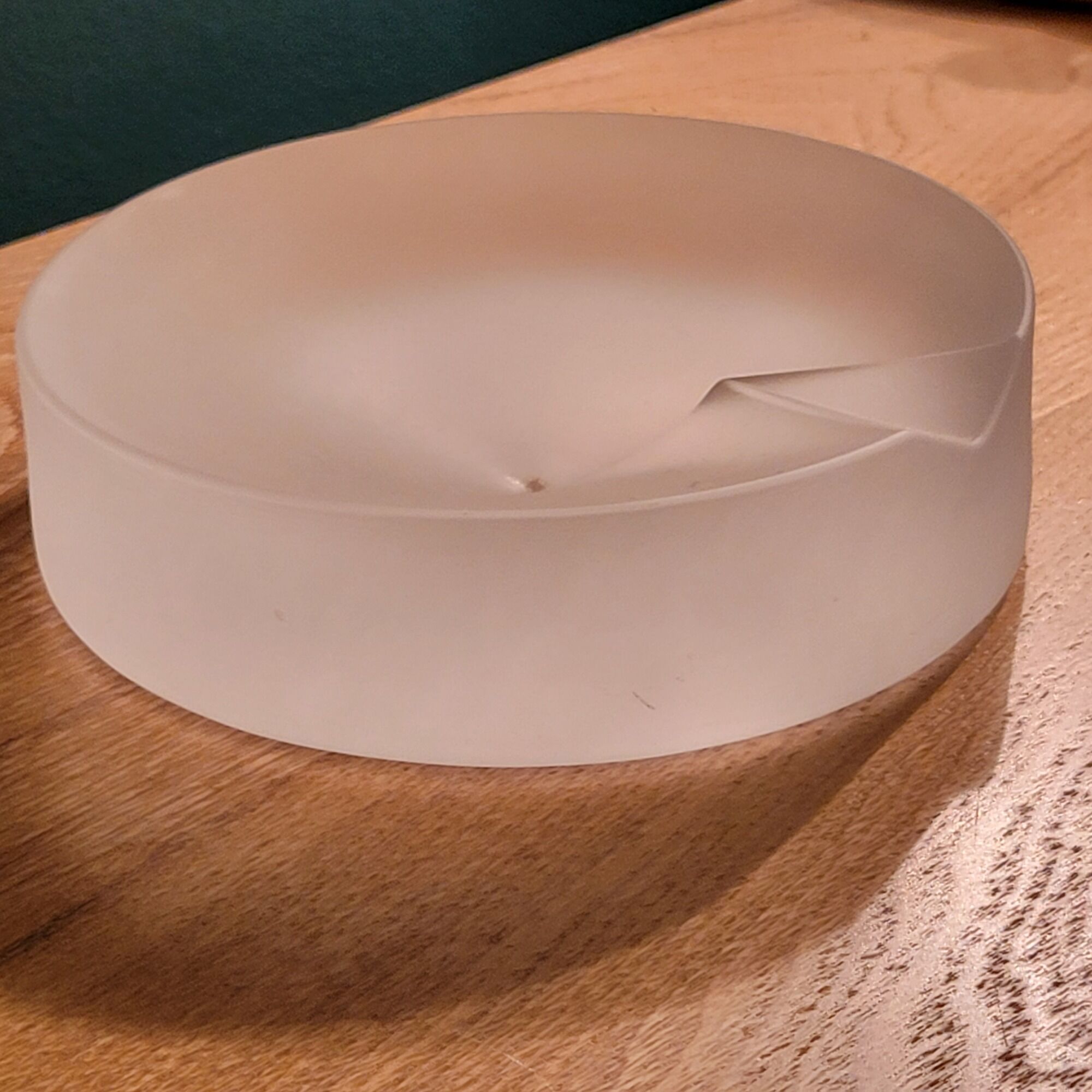 Empty ashtray pocket modernist design in satin molded pressed glass