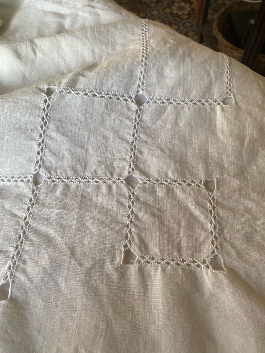 Monogrammed and embroidered castle sheet.