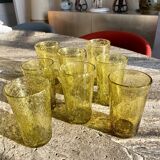 Biot olive-colored bubbled glass water glasses