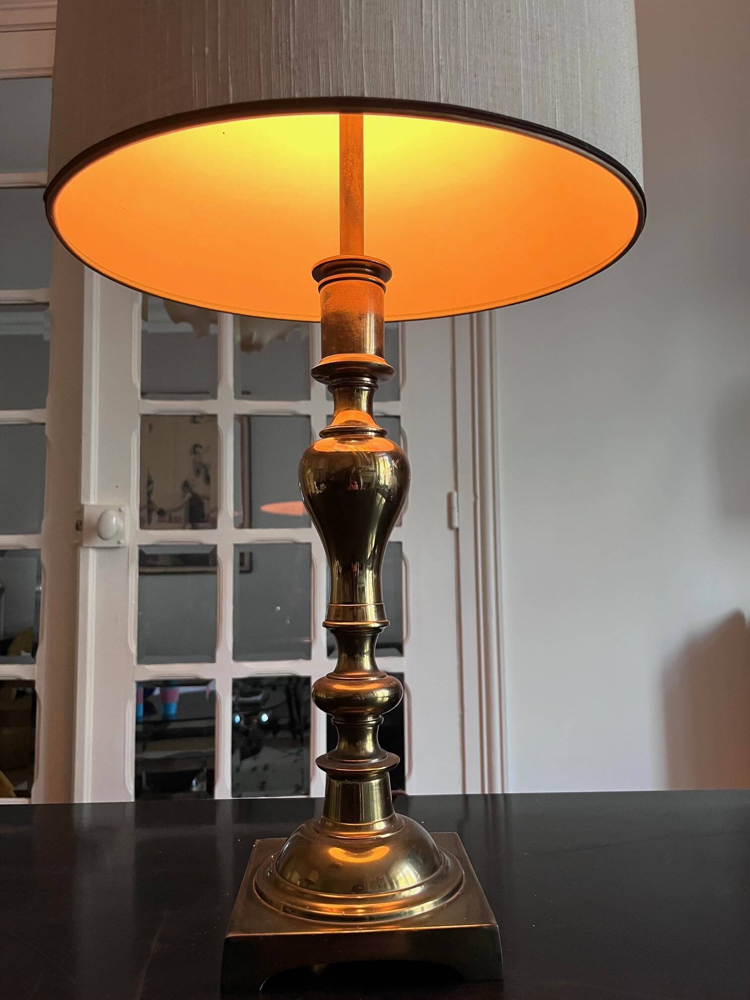pair of american brass lamps