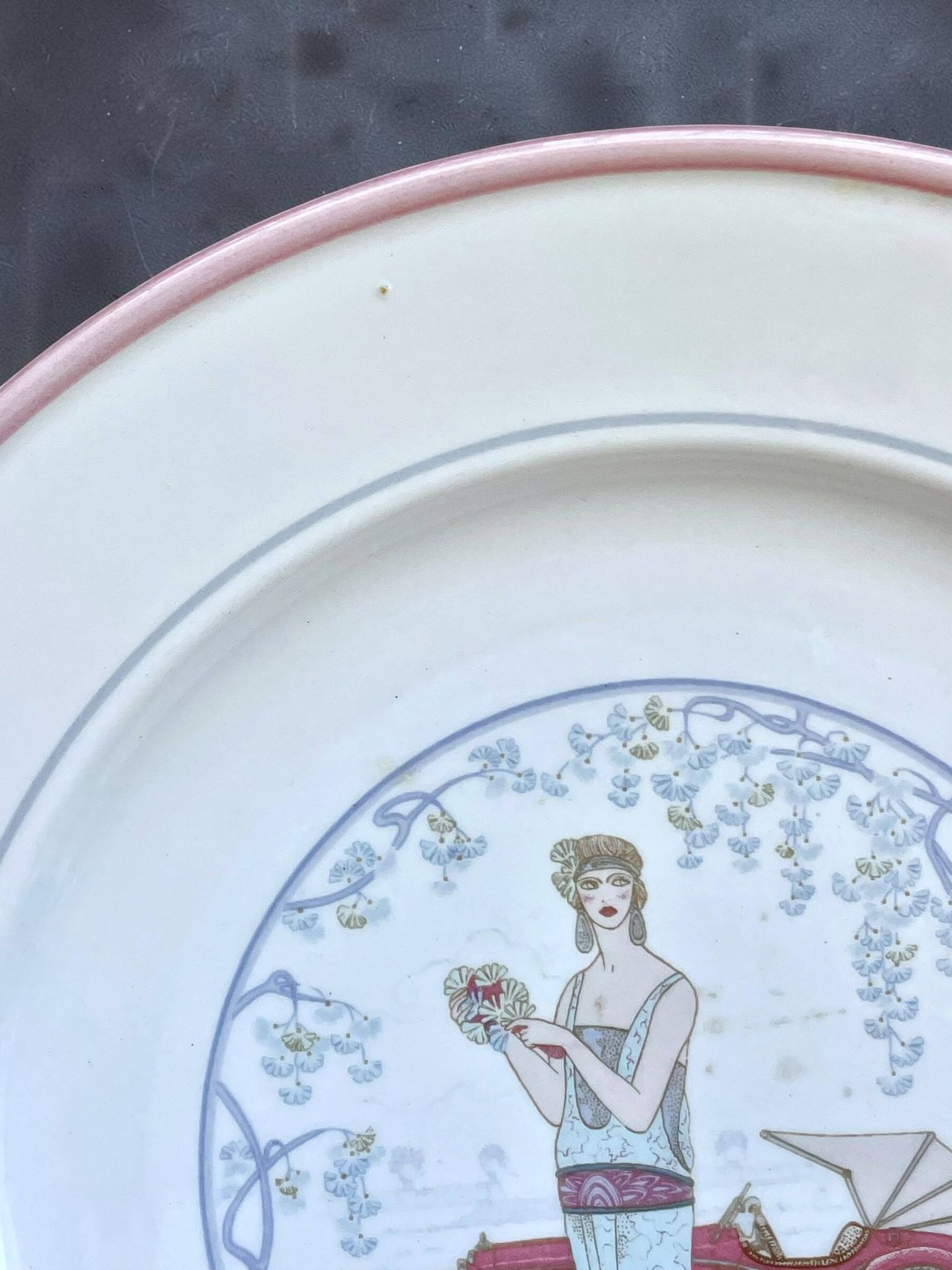 Vintage italian plate primula, art deco design, 1970s-80s.