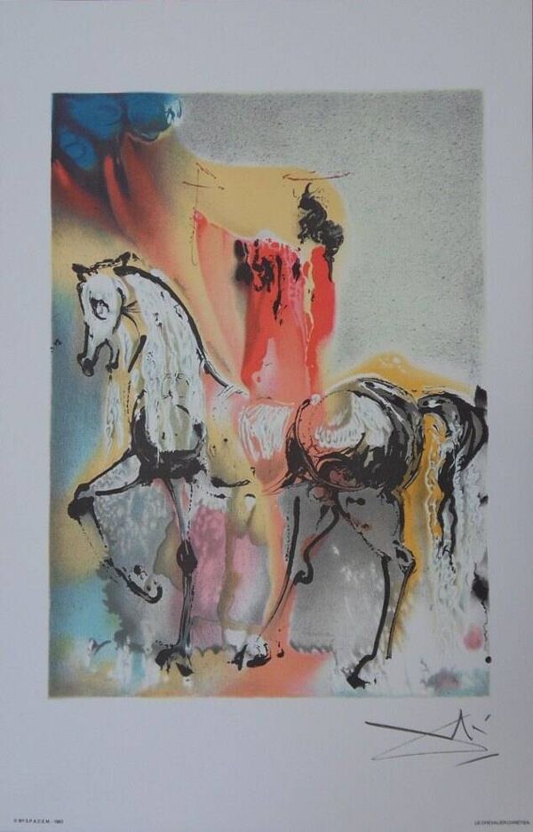 Salvador Dali : Les Chevaux, Le Chevalier Chrétien - Lithographie signée