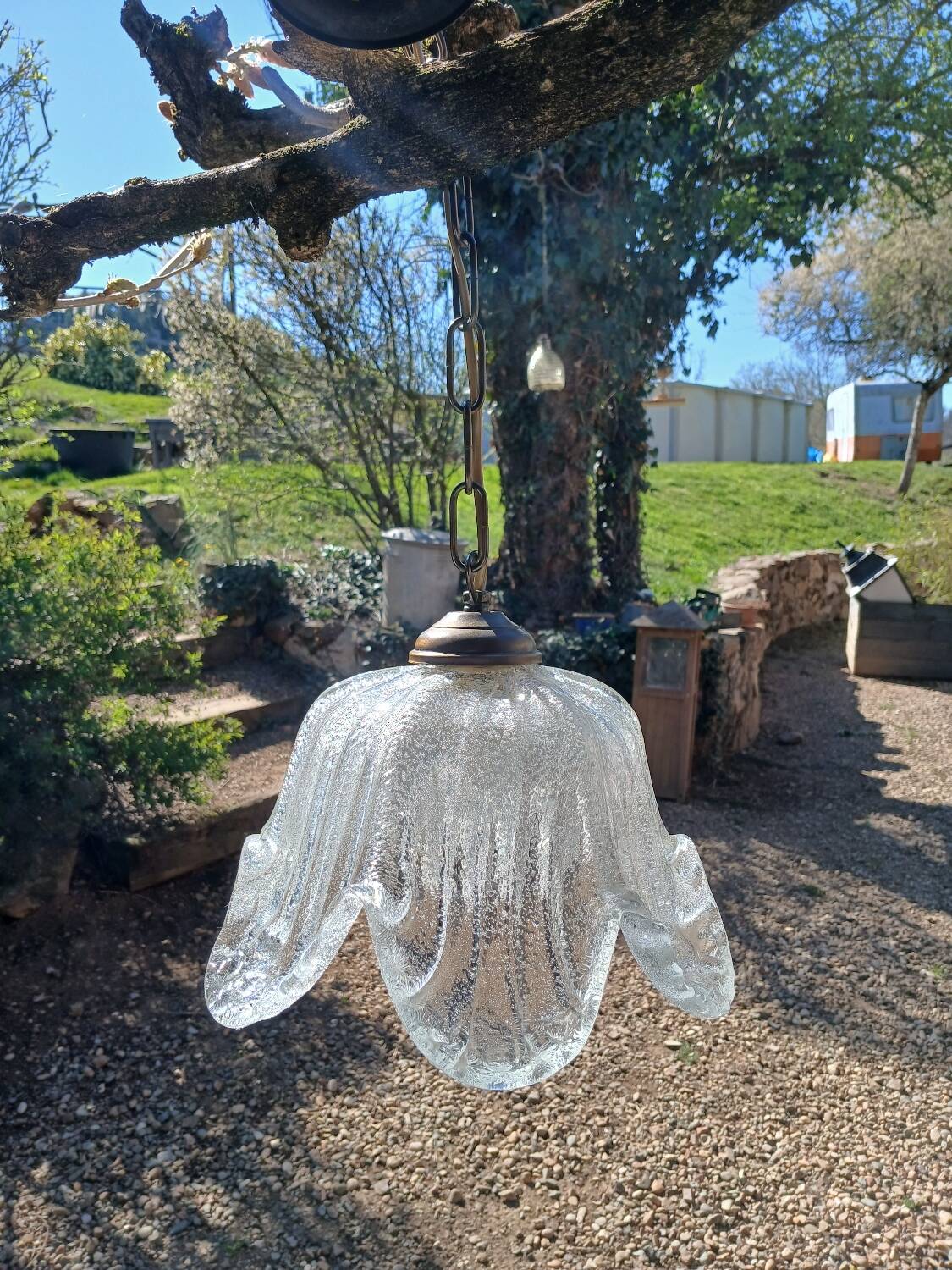 Vintage frosted blown glass pendant light