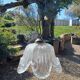 Vintage frosted blown glass pendant light