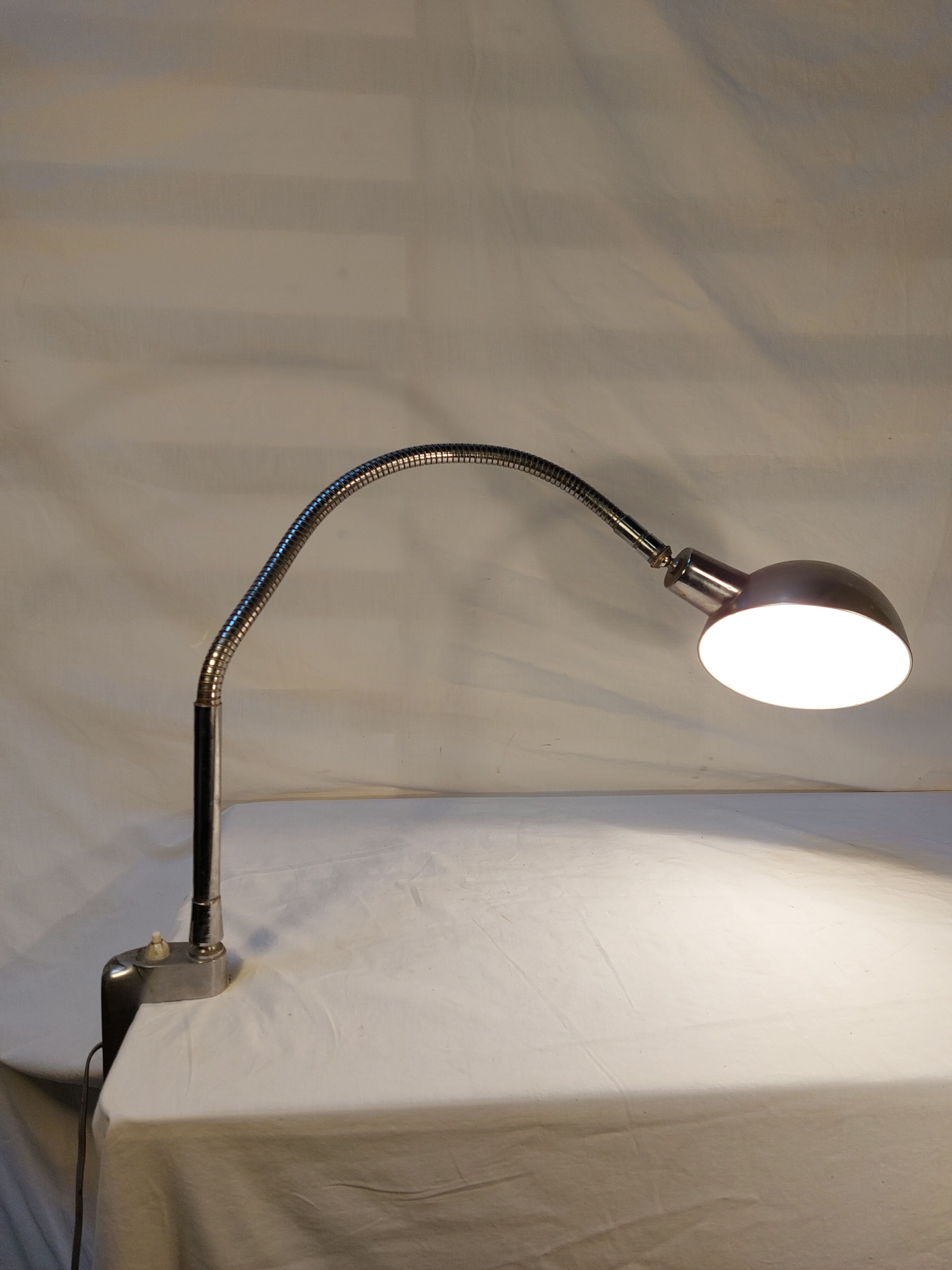 Old workshop lamp with ball reflector vice, 50s