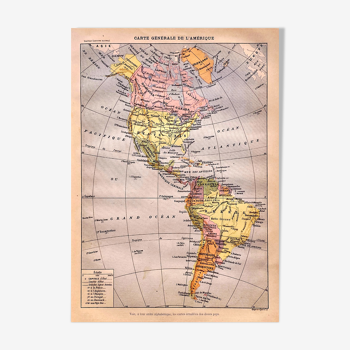 Lithographie carte générale de l’Amerique 1897