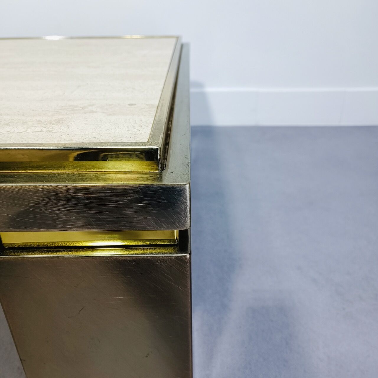 Table basse belgo chrom dewulf travertin