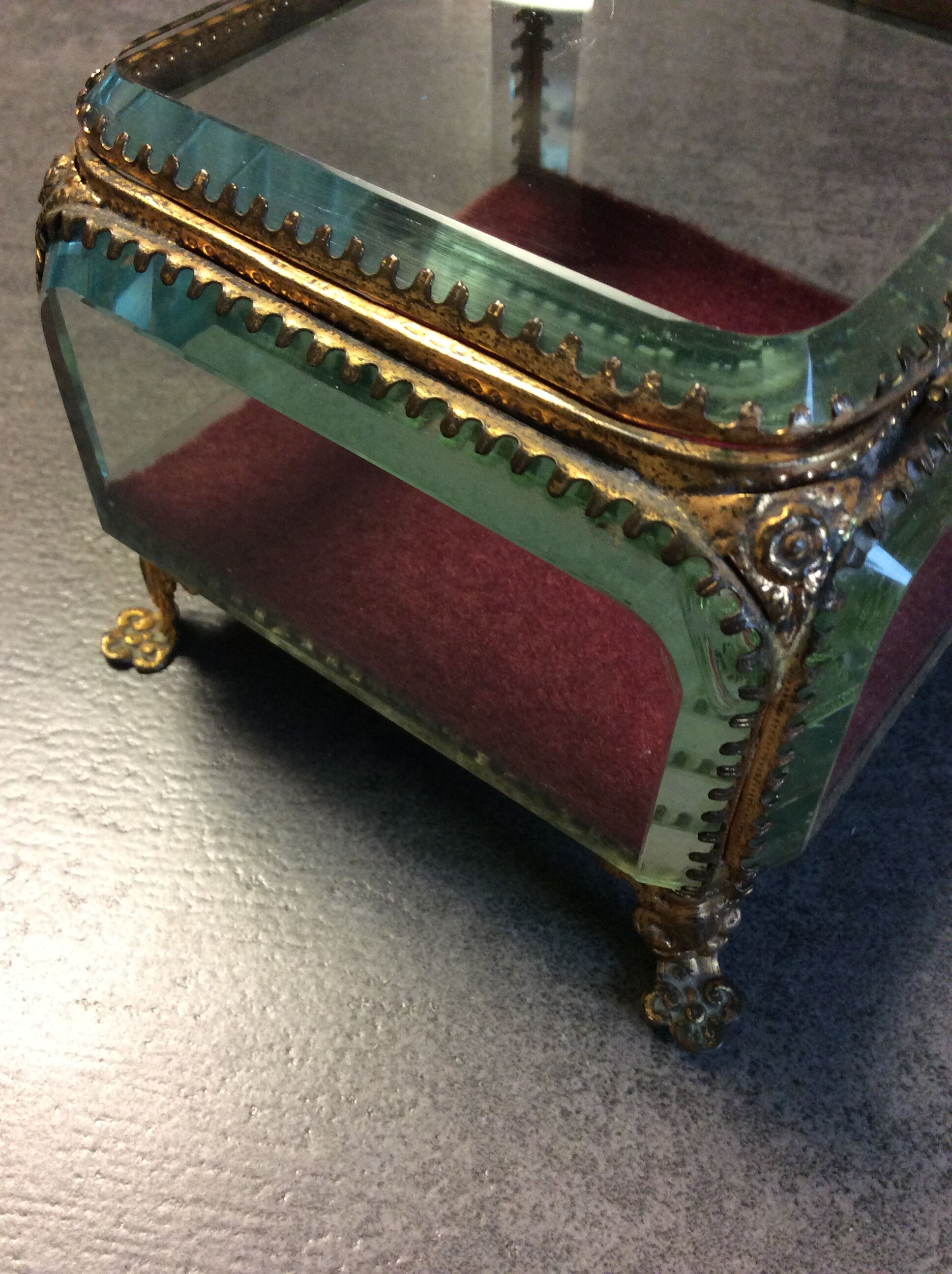 Art Deco jewelry box in beveled glass