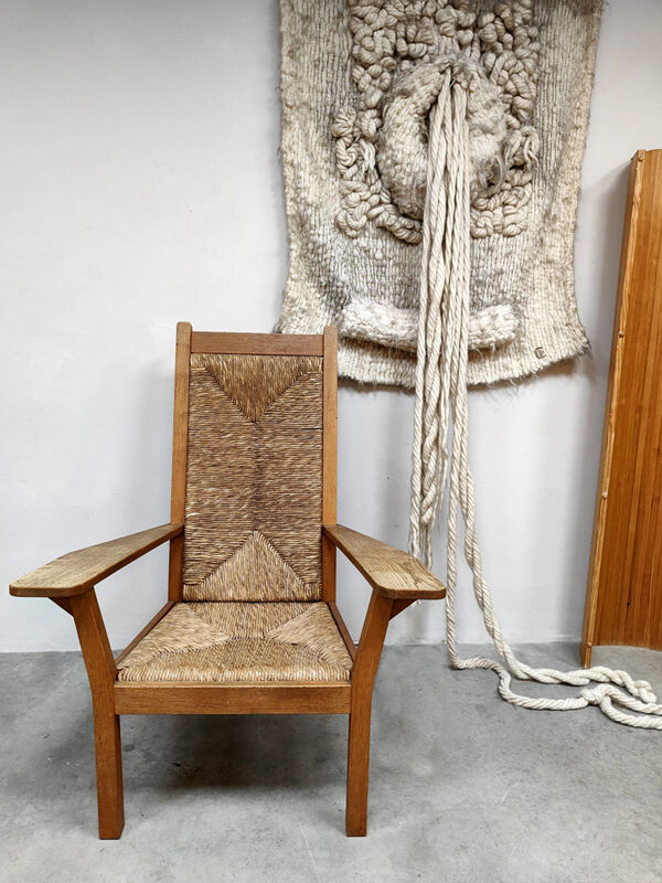 Fauteuil en osier à dossier haut vintage Worpsweder Willi Ohler