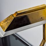 Geometric art deco lamp, brass and smoked glass, Spain, 1970