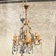 Retro bronze and crystal tassel chandelier - 6-light pendant lamp