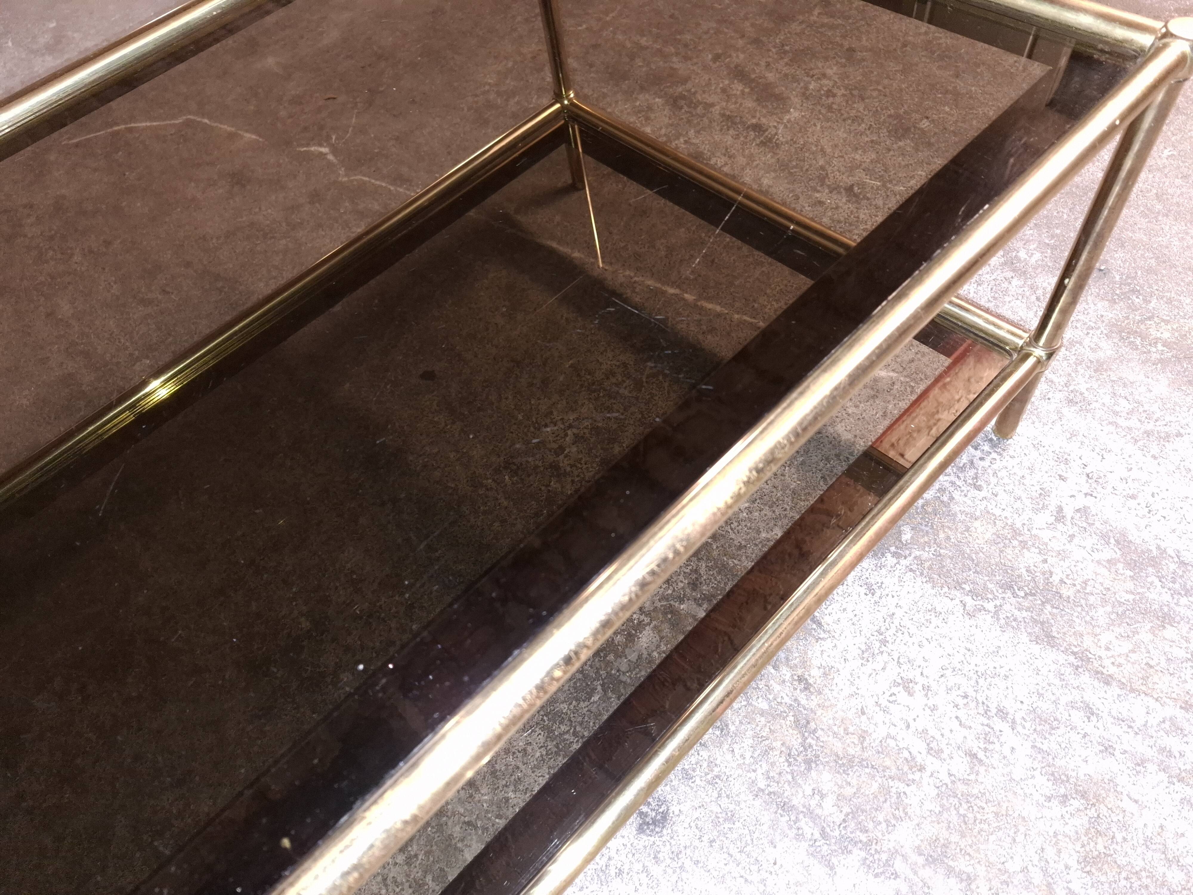 Vintage 80's brass coffee table, glass tops