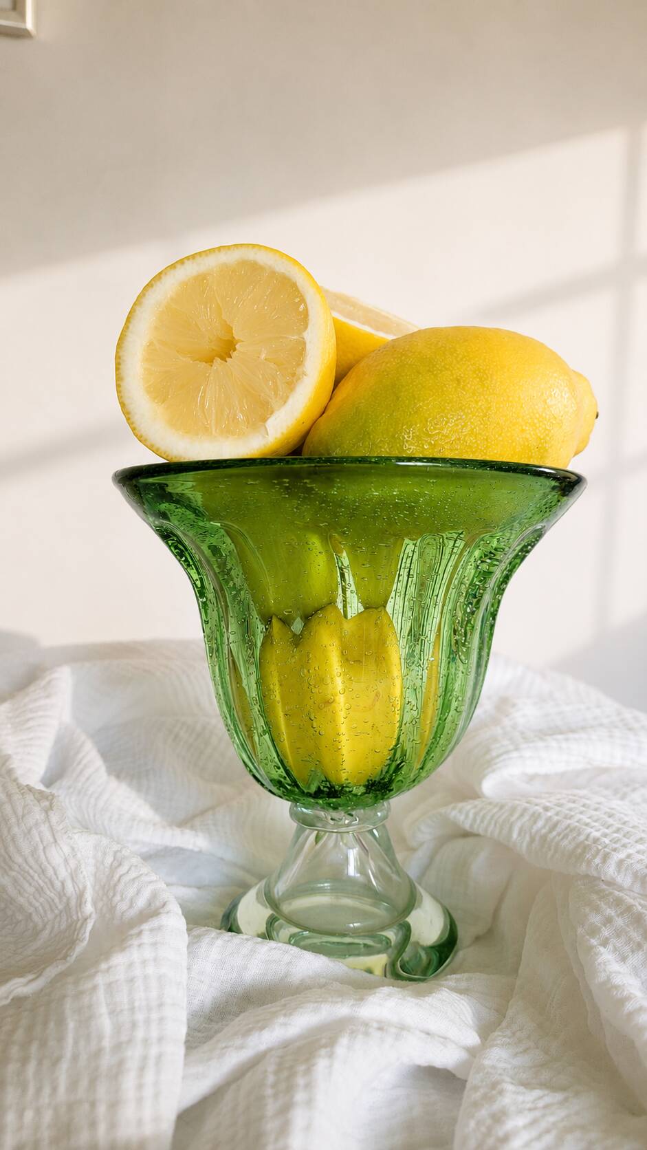 Large vintage green blown glass bowl