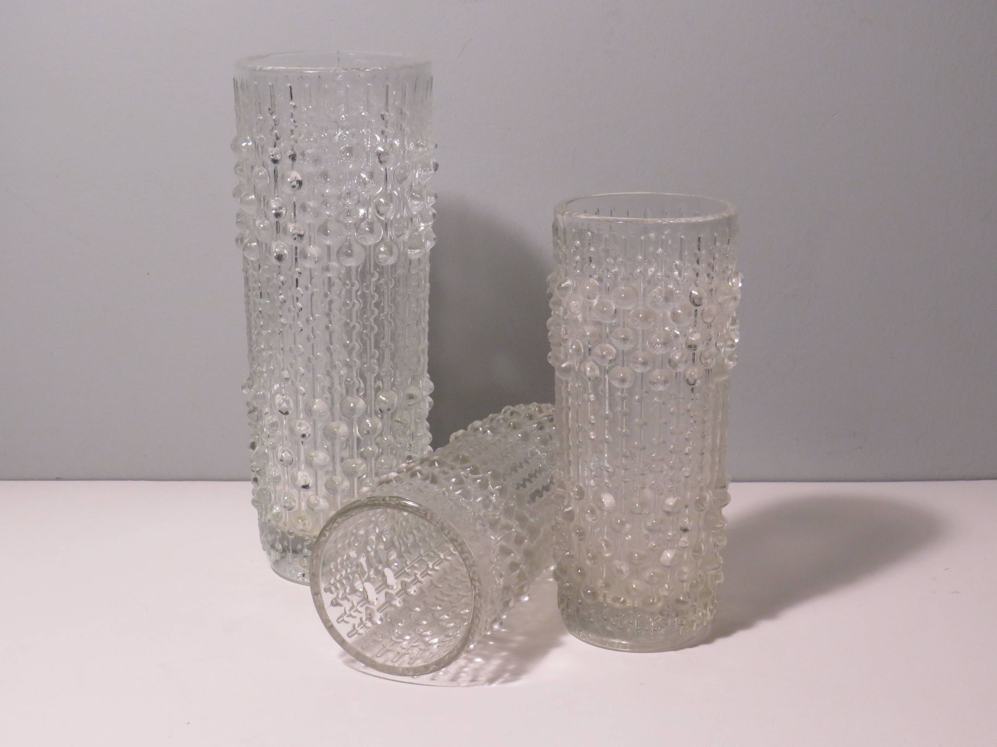 Set of 3 Vases, candle wax pattern, Sklo Union glassware, Czech Republic. 1970