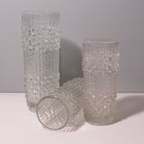 Set of 3 Vases, candle wax pattern, Sklo Union glassware, Czech Republic. 1970