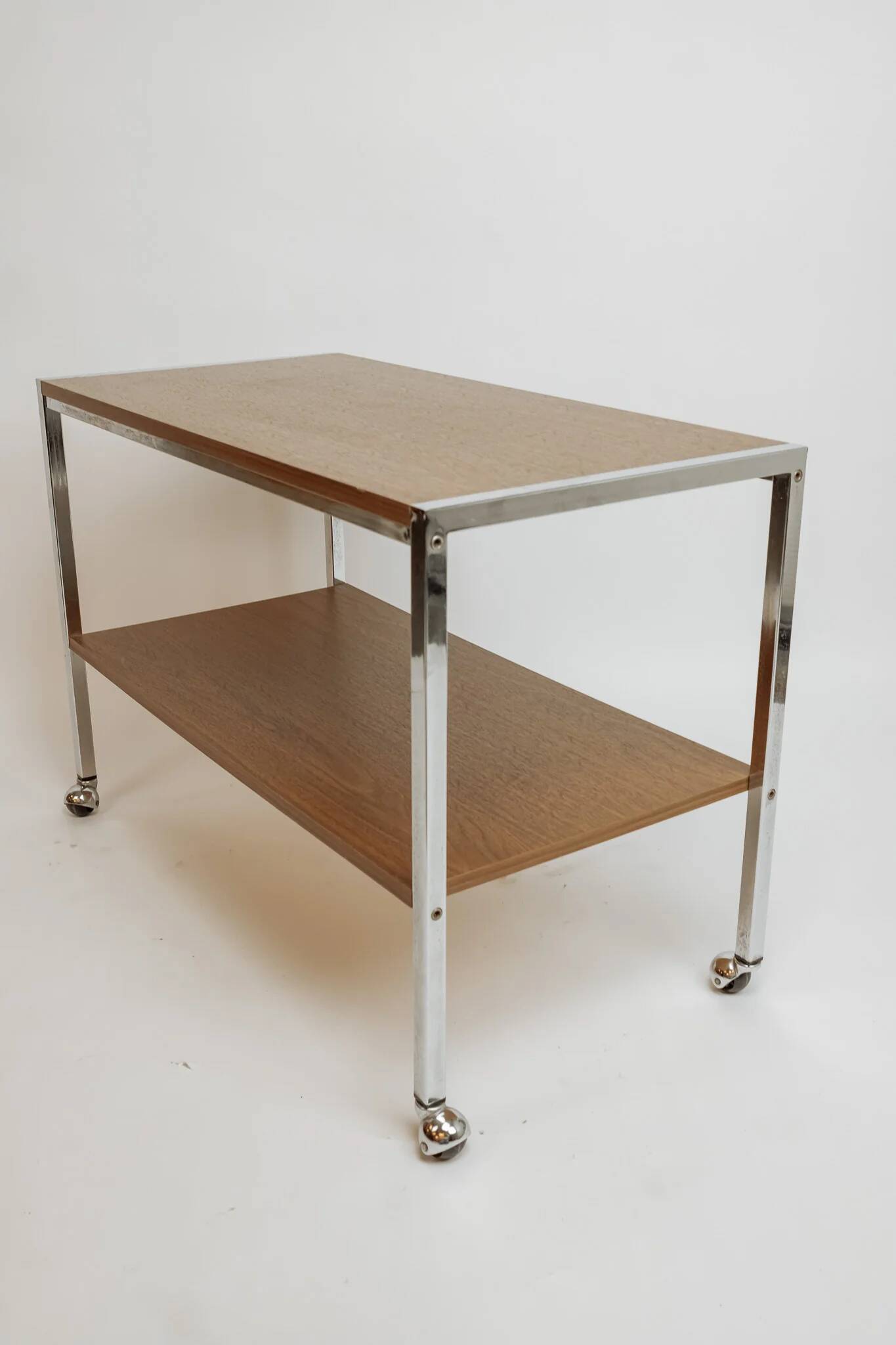 Desserte de bar vintage, années 70 - bois et chrome