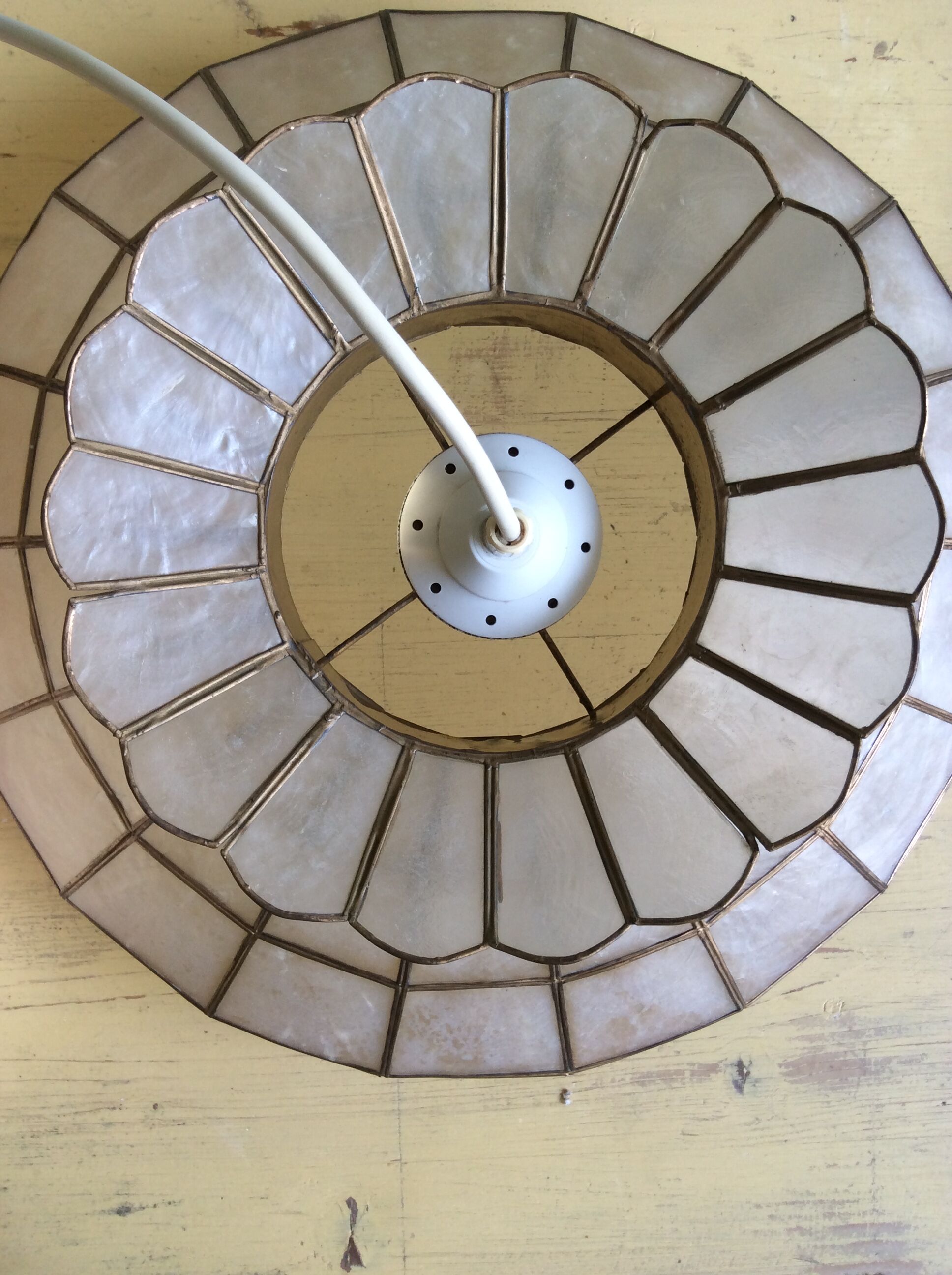 70s mother-of-pearl and brass pendant light