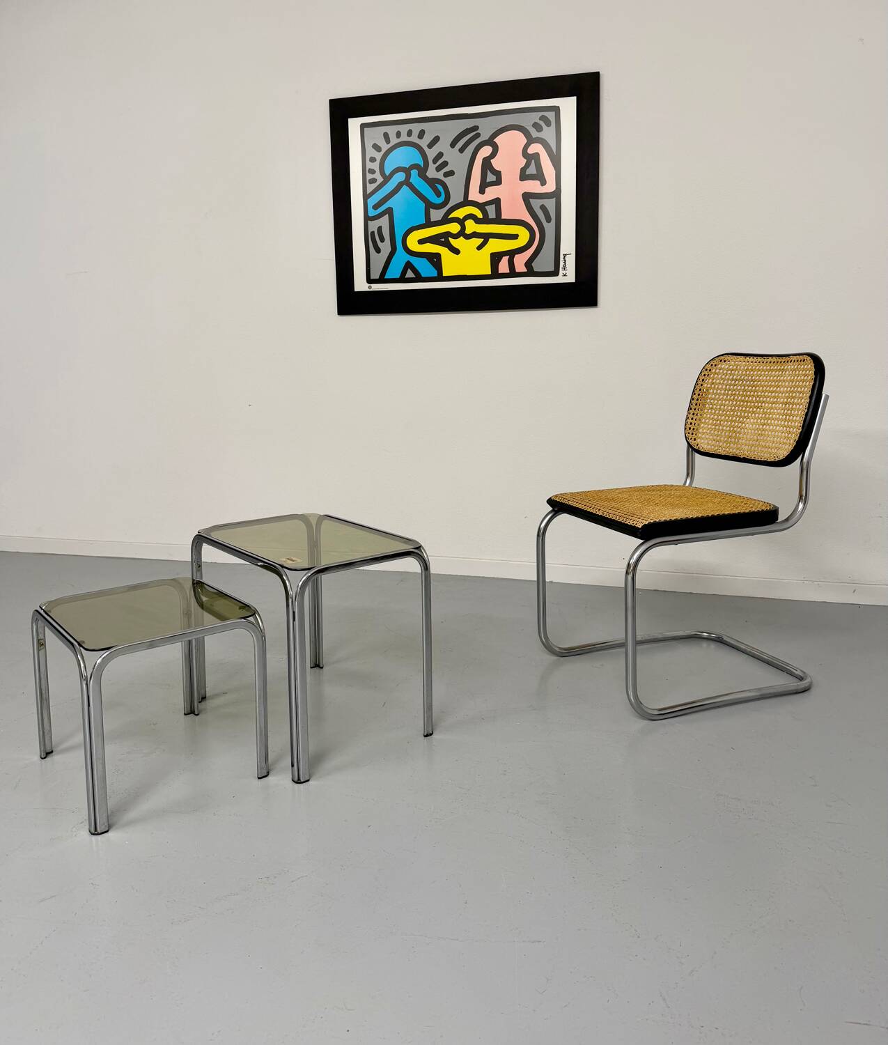 Morex nesting coffee table in metal and smoked glass, Italian design from the 1980s