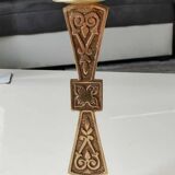 Hebrew/Jewish Flambeau candle holder, engraved Israel. In brass with an old gold patina. Floral patterns/25 cm