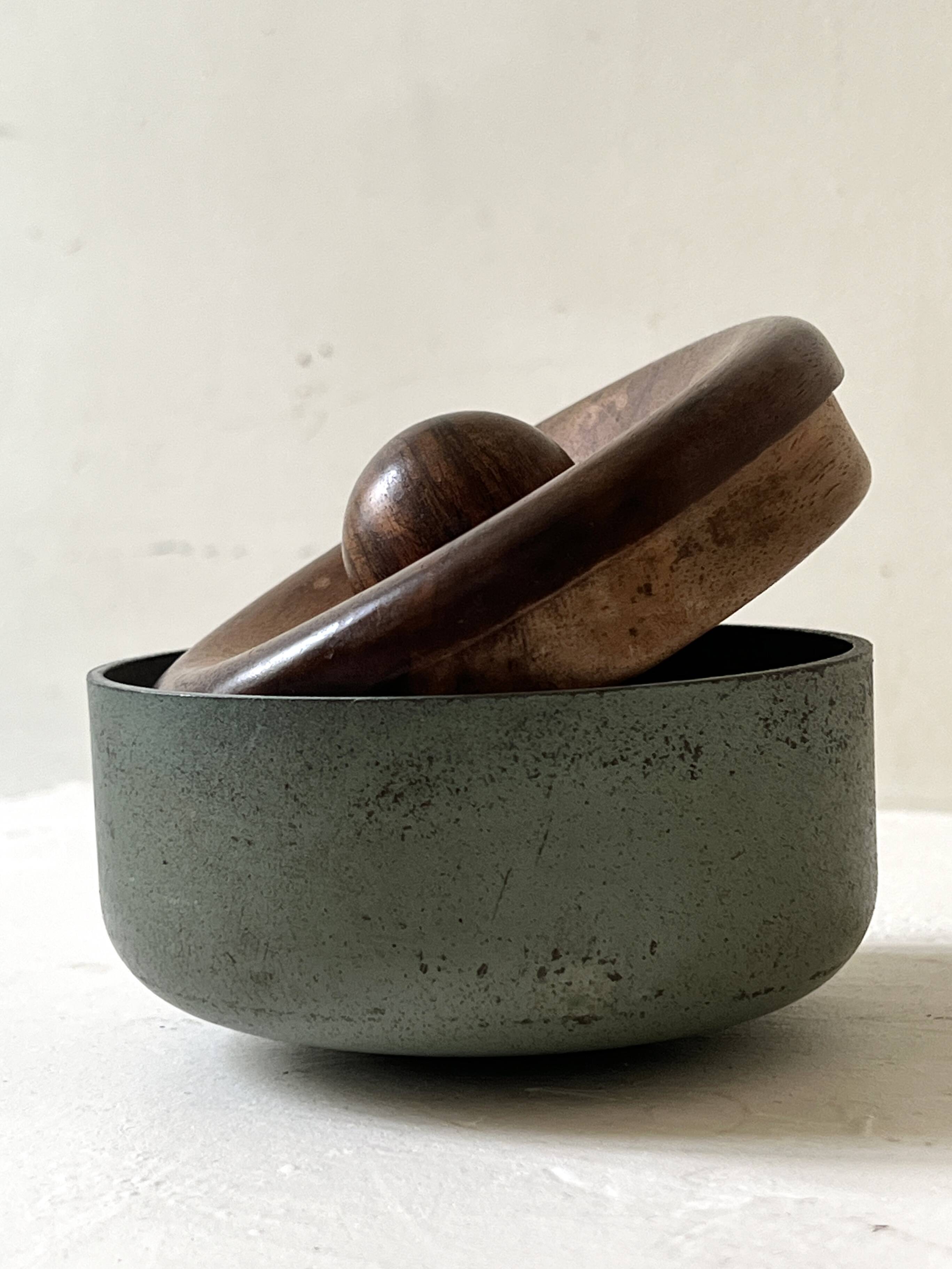 Scandinavian modernist metal and wood empty pocket box, unique piece from 1950.