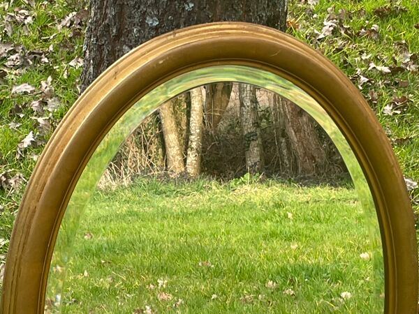 Miroir ovale doré biseauté, 79 x 59 cm