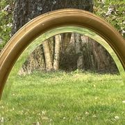 Bevelled golden oval mirror, 79 x 59 cm