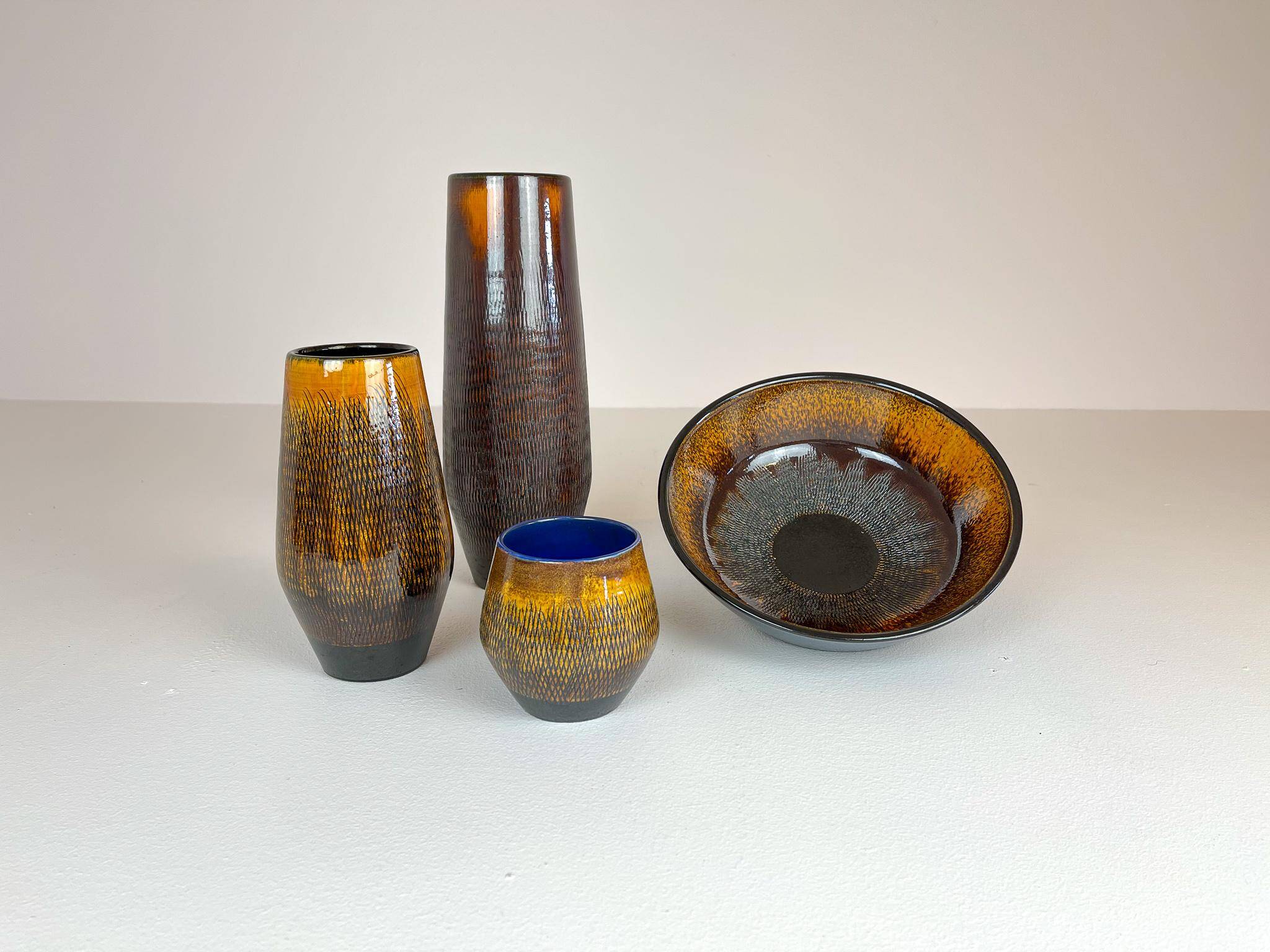 Mid-century modern set of 4 ceramic vases by Upsala-Ekeby "Fiamma" Sweden, 1960s.