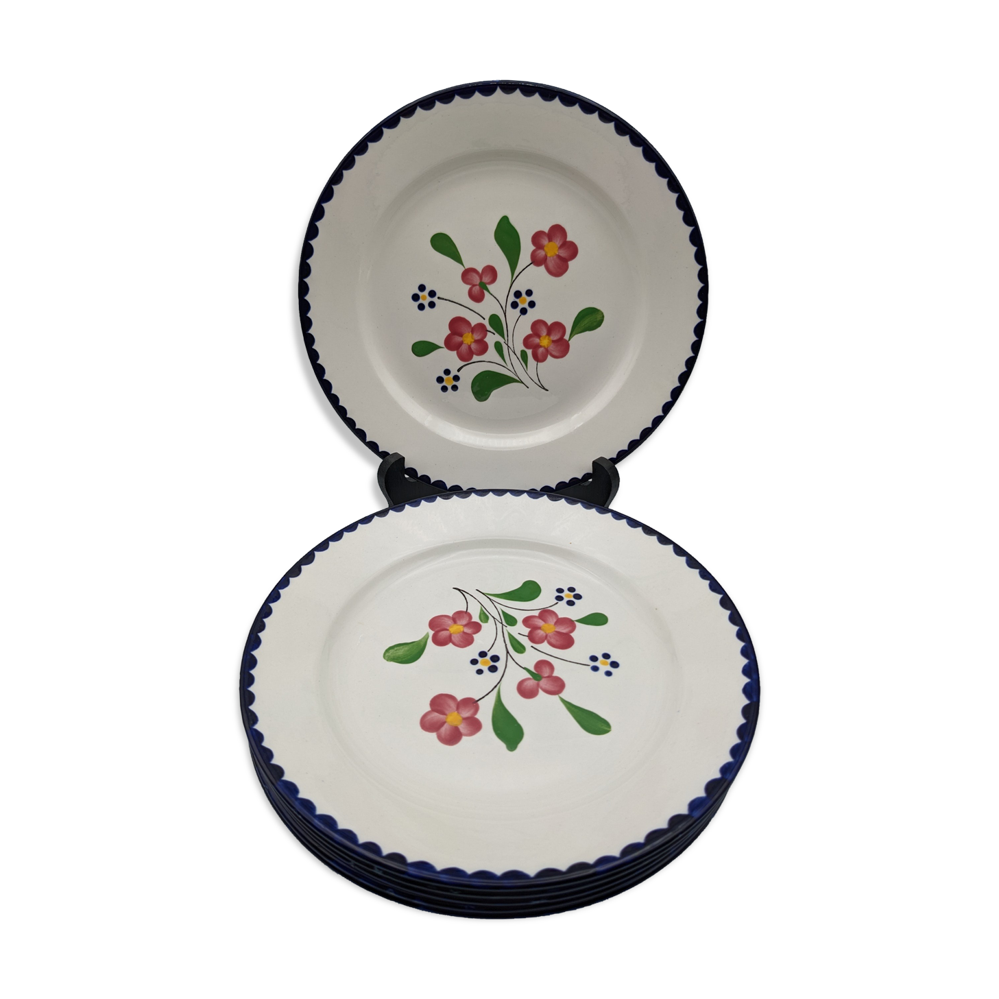 Set of 6 flat plates salins model rosemonde floral decoration