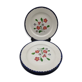 Set of 6 flat plates salins model rosemonde floral decoration