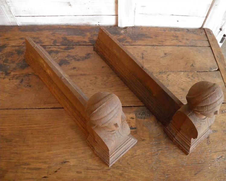Old pair of andirons cast iron head fakir deco fireplace Castle were