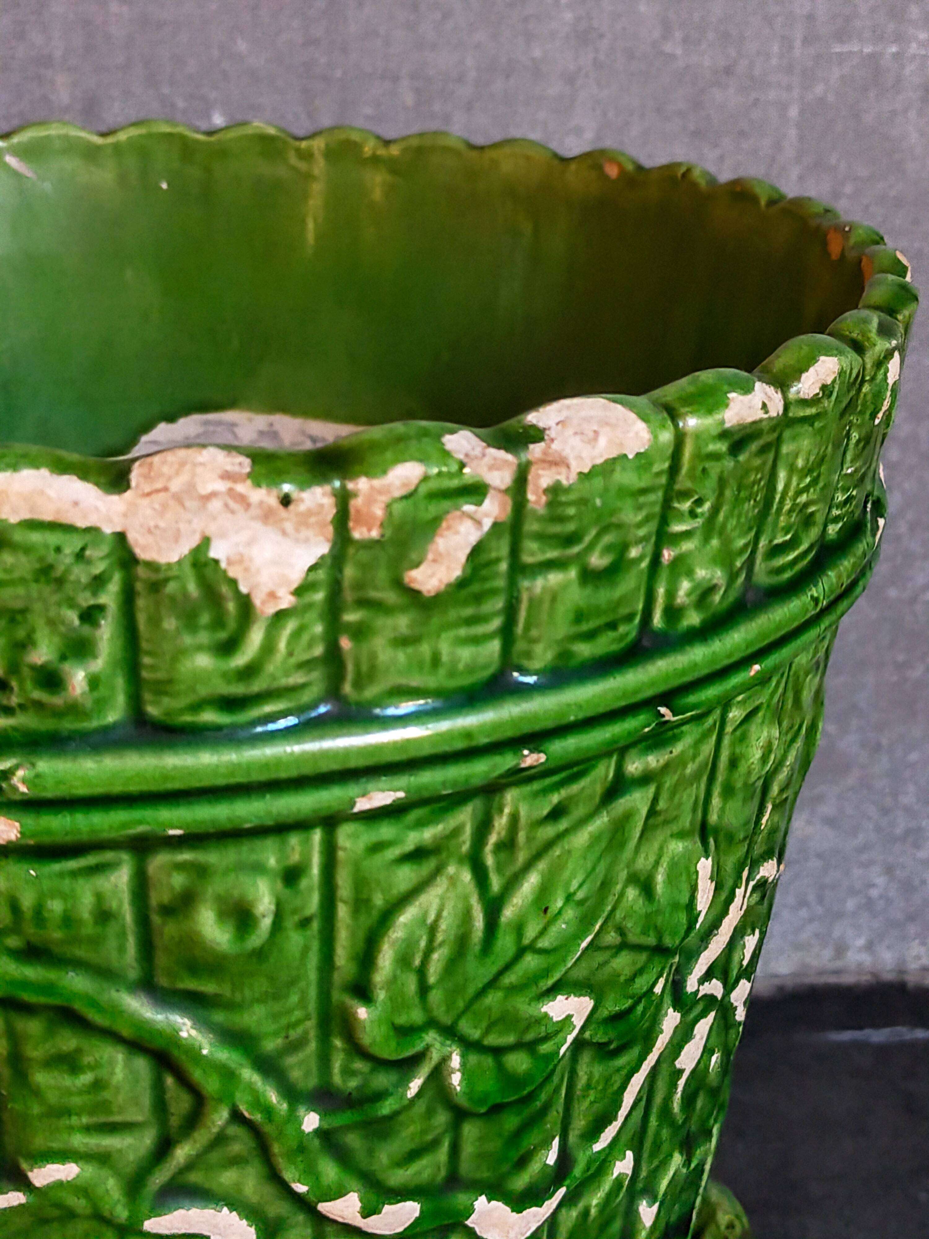 Flower pot and saucer in slip by G. De Bruyn 19th century