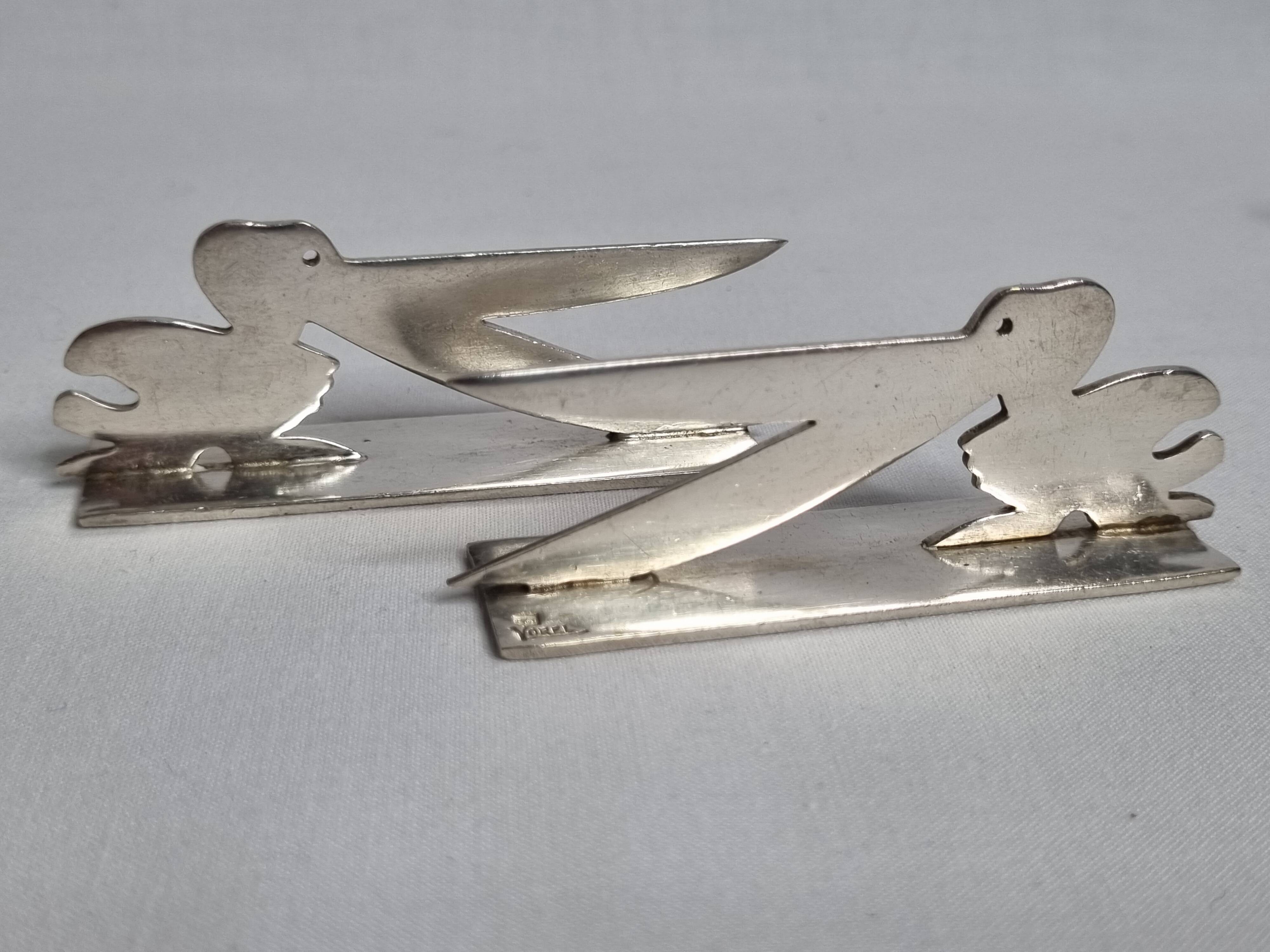 Ensemble de 8 porte-couteaux animaliers Yorel Art Déco métal argenté 1930